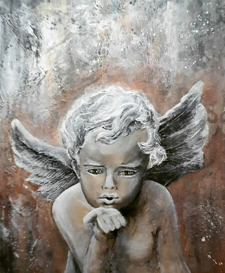 "Angel" -  Acrylique sur bois - 25 x 20 cm - Célina - VENDU